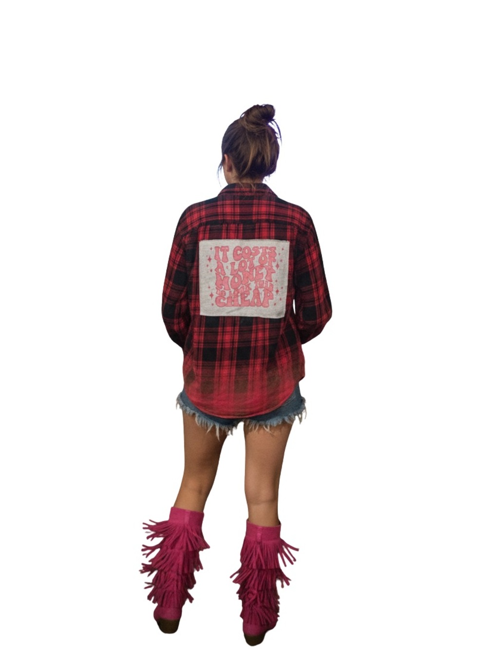 Rethread Dolly Parton Red Plaid Patch Back Flannel Shirt